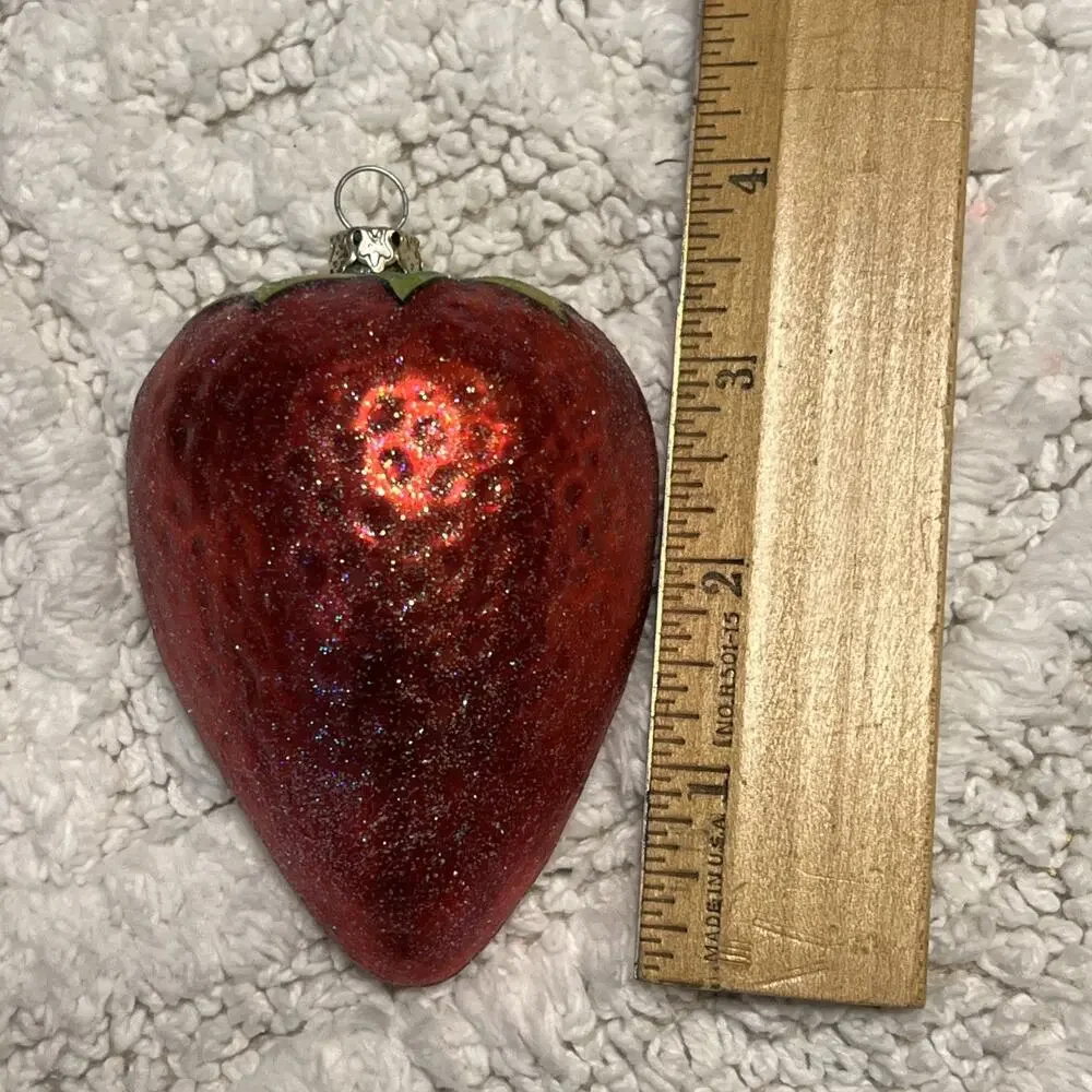 Vintage Set of 2 Lemon & Strawberry Glass Glitter Half Fruit Ornaments